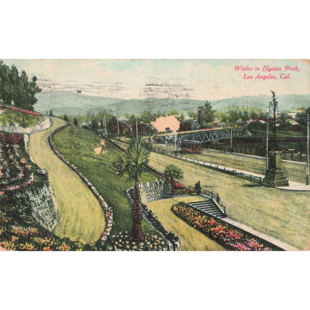 Los Angeles California CA Elysian Park Streetcar Trolley Bridge 1912 Postcard